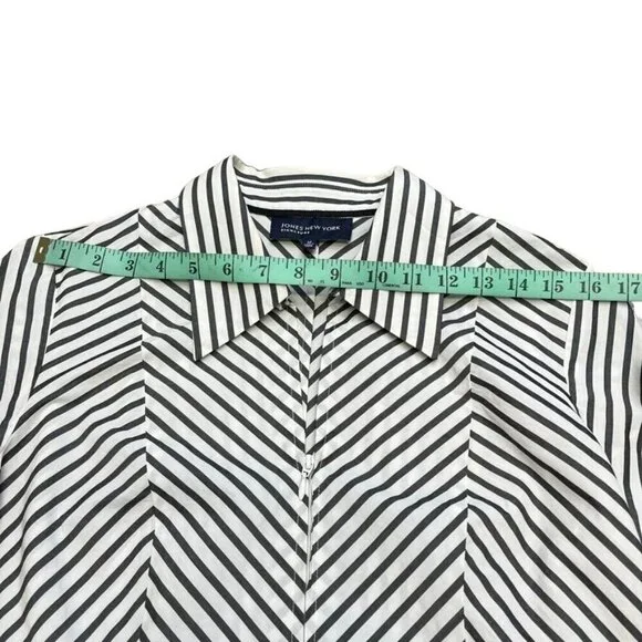 Jones New York Signature Women’s Black & White Striped Zip-Up Shirt Long Sleeve - Picture 7 of 13